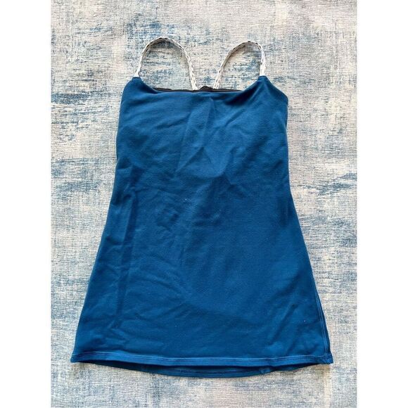 Lululemon Poseidon Blue / Dottie Dash White Black Dancing Warrior Tank Size 6 - Picture 6 of 8